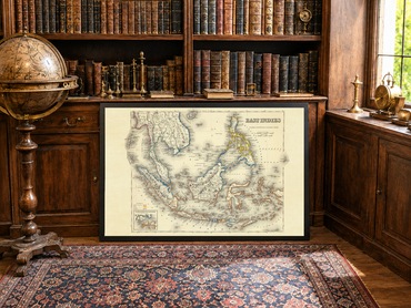 Gravure cartographique des Indes orientales de 1856 - Carte ancienne avec les frontières coloniales