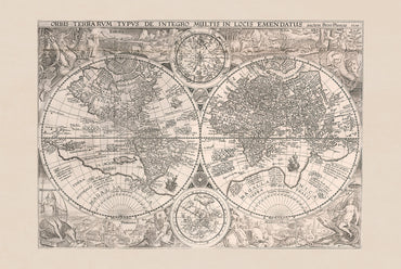 Carte du monde de 1594 « Orbis Terrarum Typus » - Impression décorative à double hémisphère