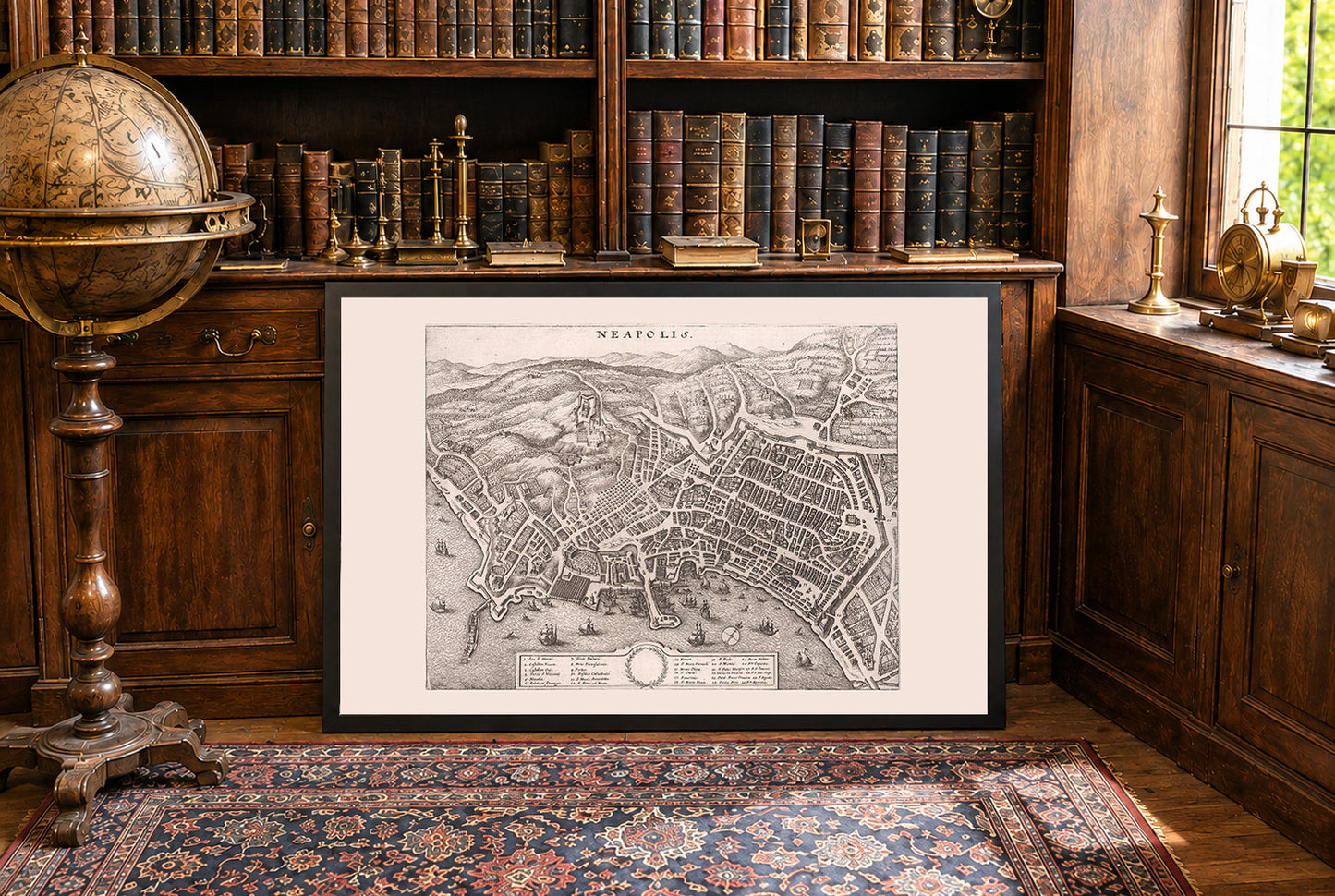 1688 Naples Map Poster - Neapolis Coastal City Plan with Harbour, Streets and Hills Detail