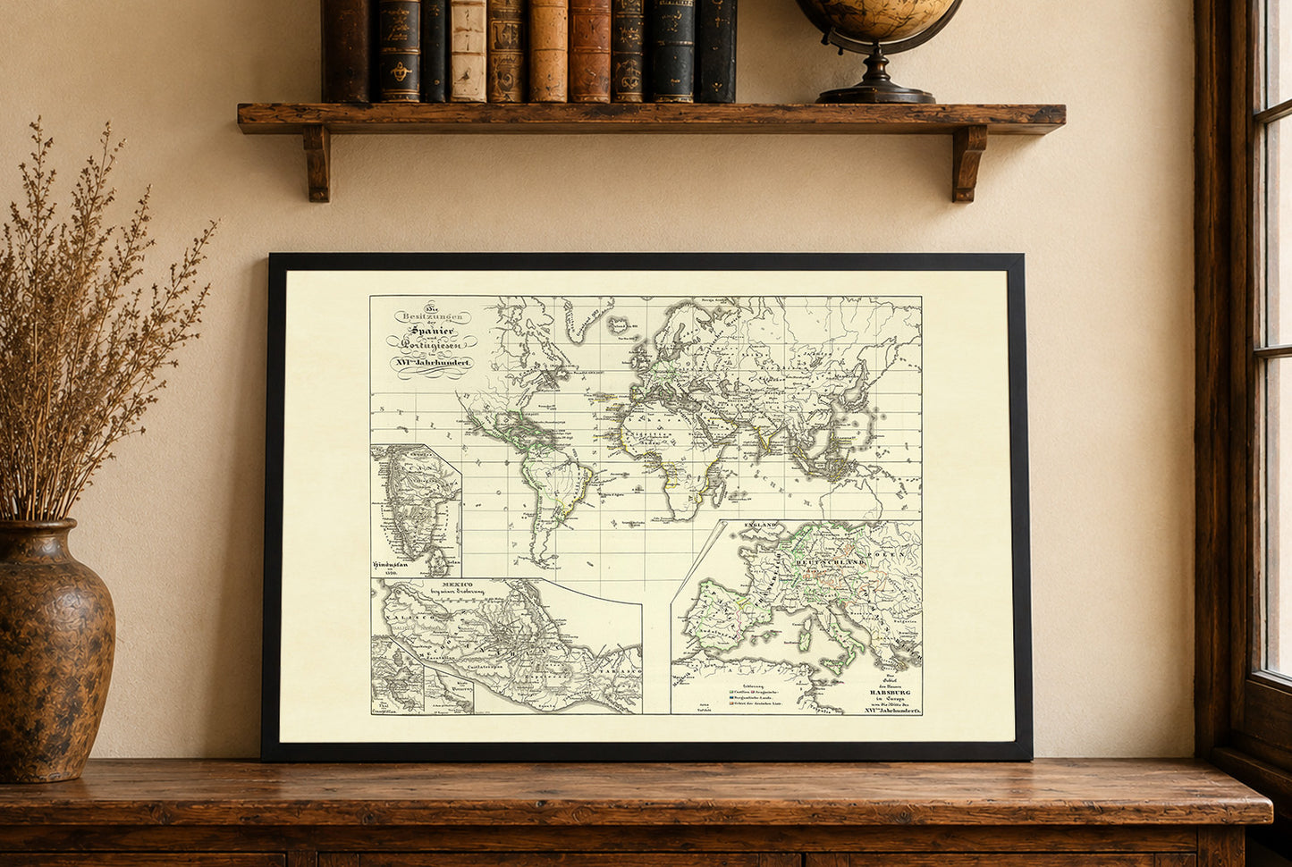 Carte de l’Empire colonial espagnol et portugais de 1854 – Impression vintage d’atlas historique