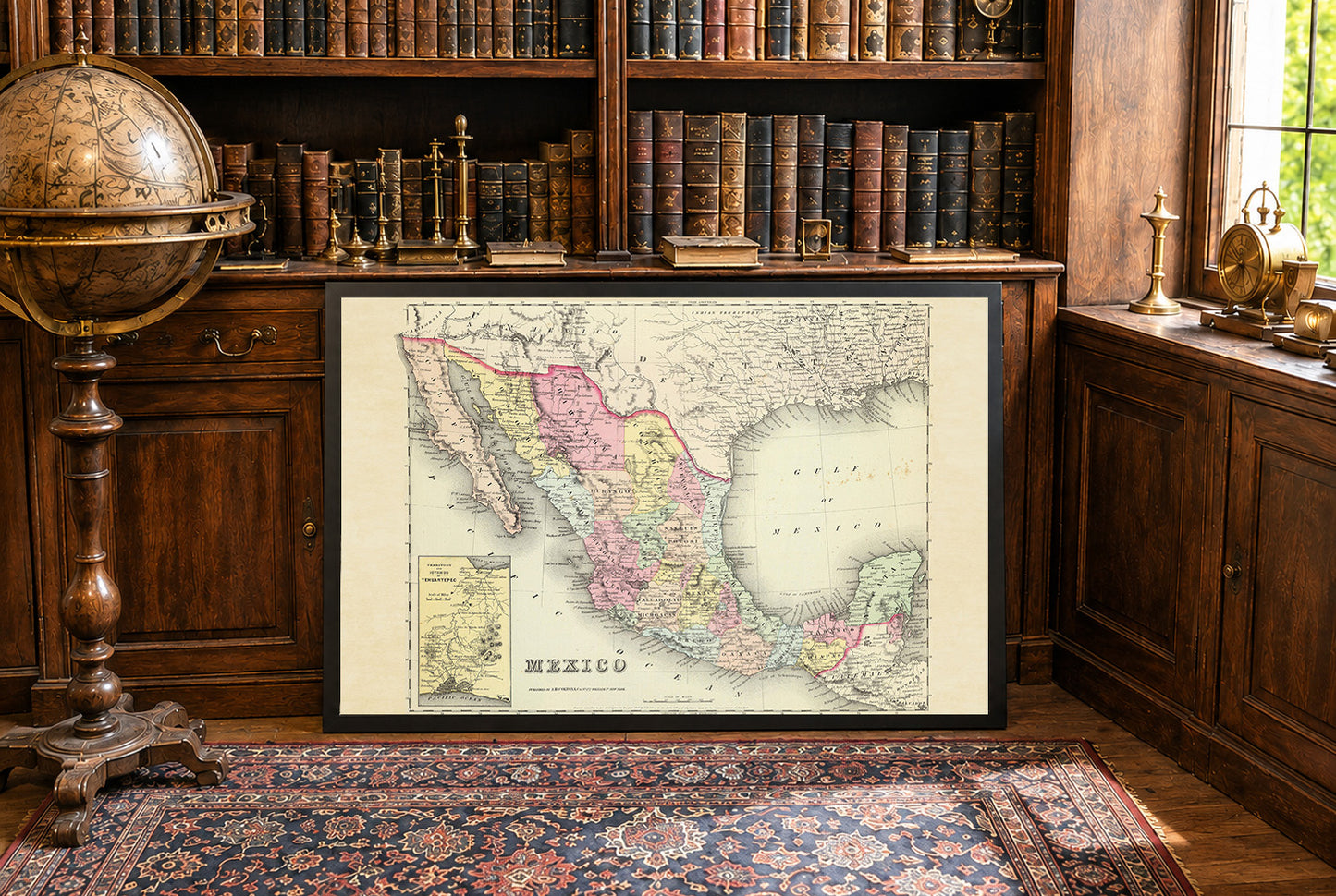 Impression cartographique du Mexique de 1856 - Carte vintage avec les frontières des États et les détails régionaux