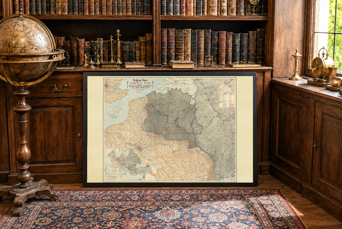 Affiche de la carte du front occidental de 1918 - Carte des lignes de front de la Première Guerre mondiale en Europe