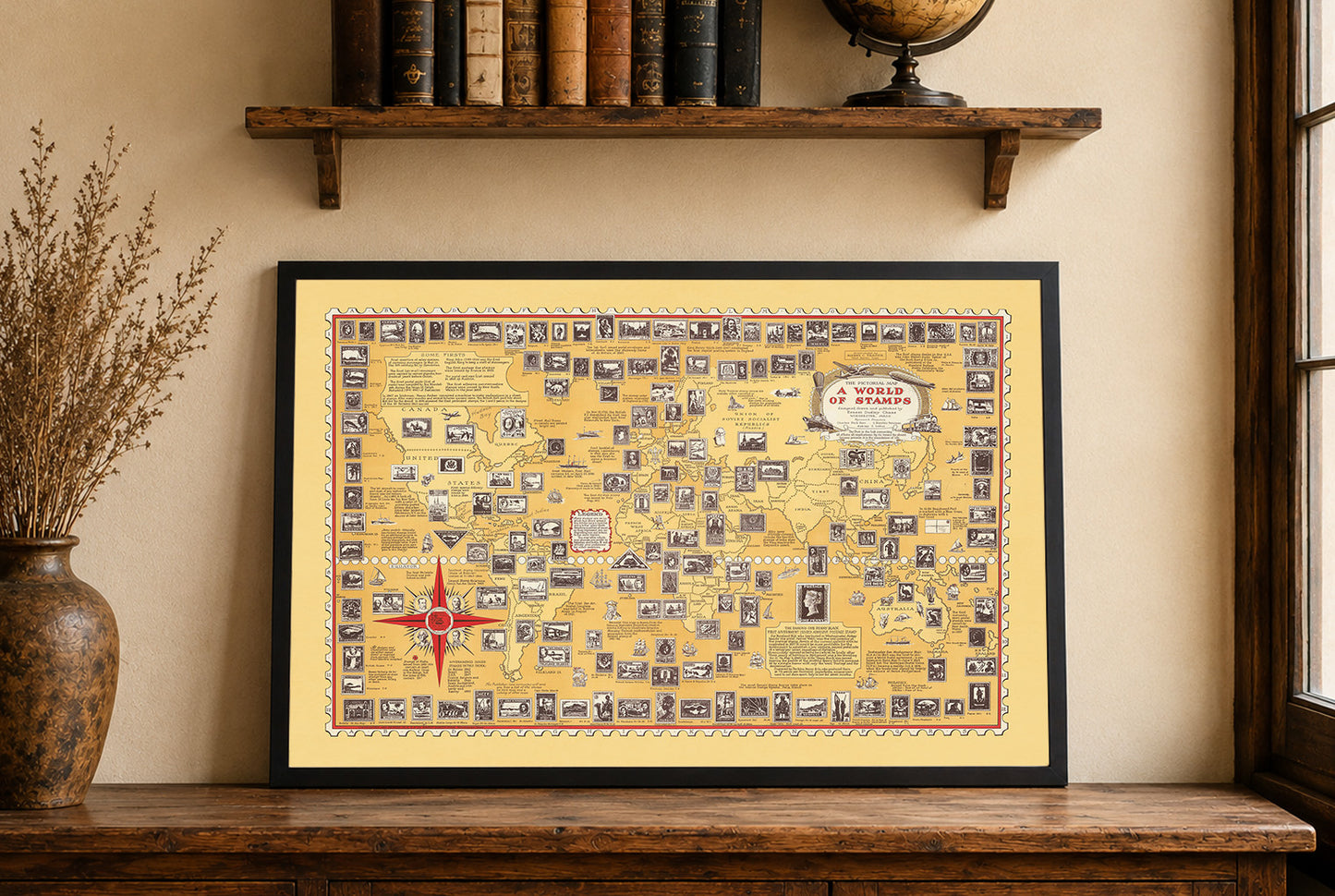 Poster A World of Stamps (1947) - Décoration Murale Vintage de Philatélie et Histoire Postale
