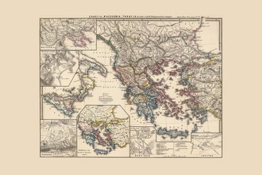 Ancient Greece Map Poster - Vintage Greek & Macedonian Historical Atlas Wall Art