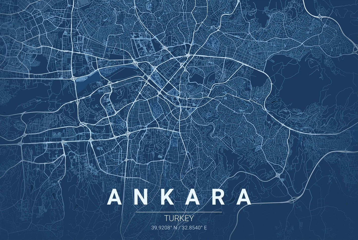 Ankara Blueprint Map - Modern City Street Wall Art - Strategy Maps