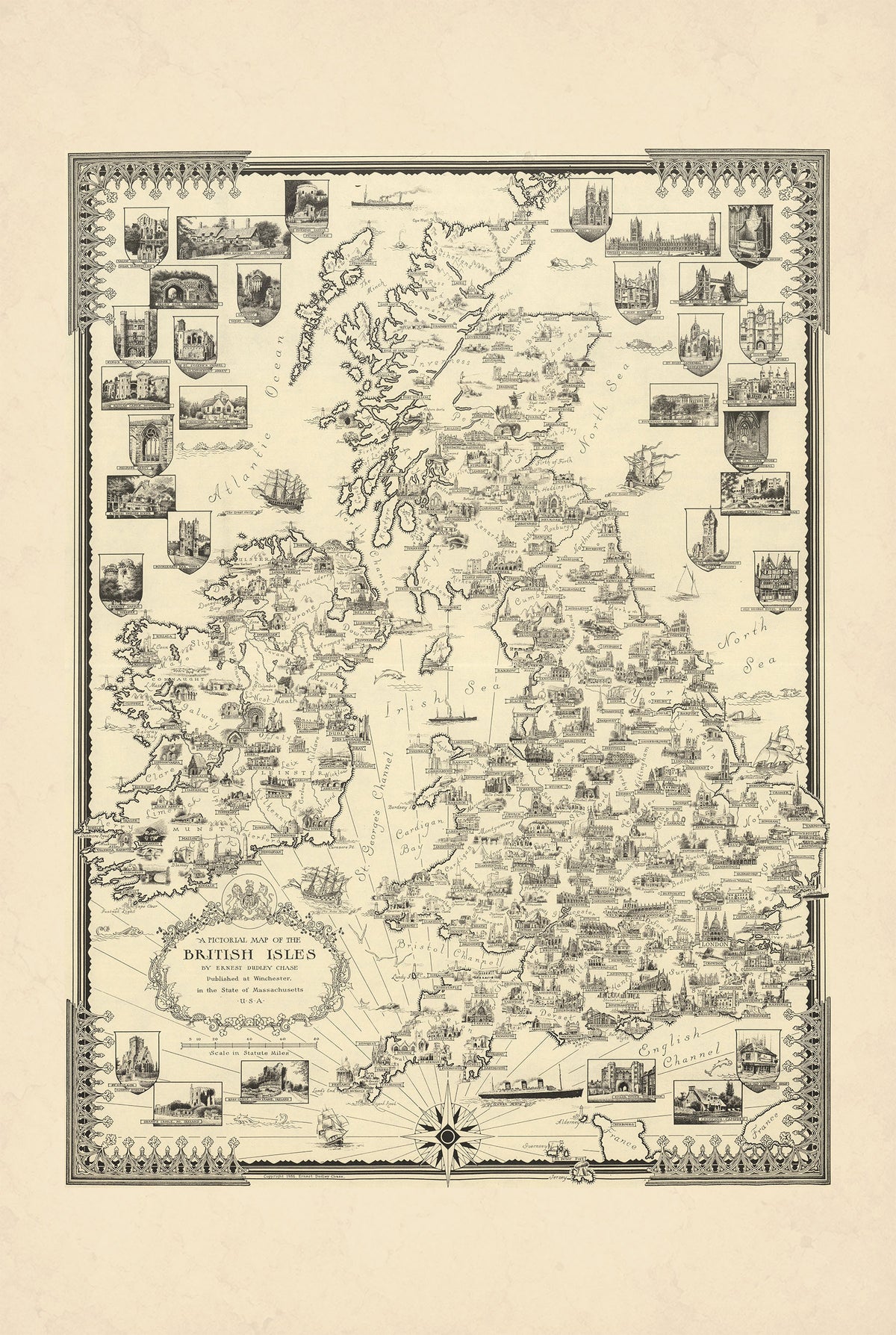 Îles Britanniques 1935 - Ernest Dudley Chase - Affiche Carte Illustrée