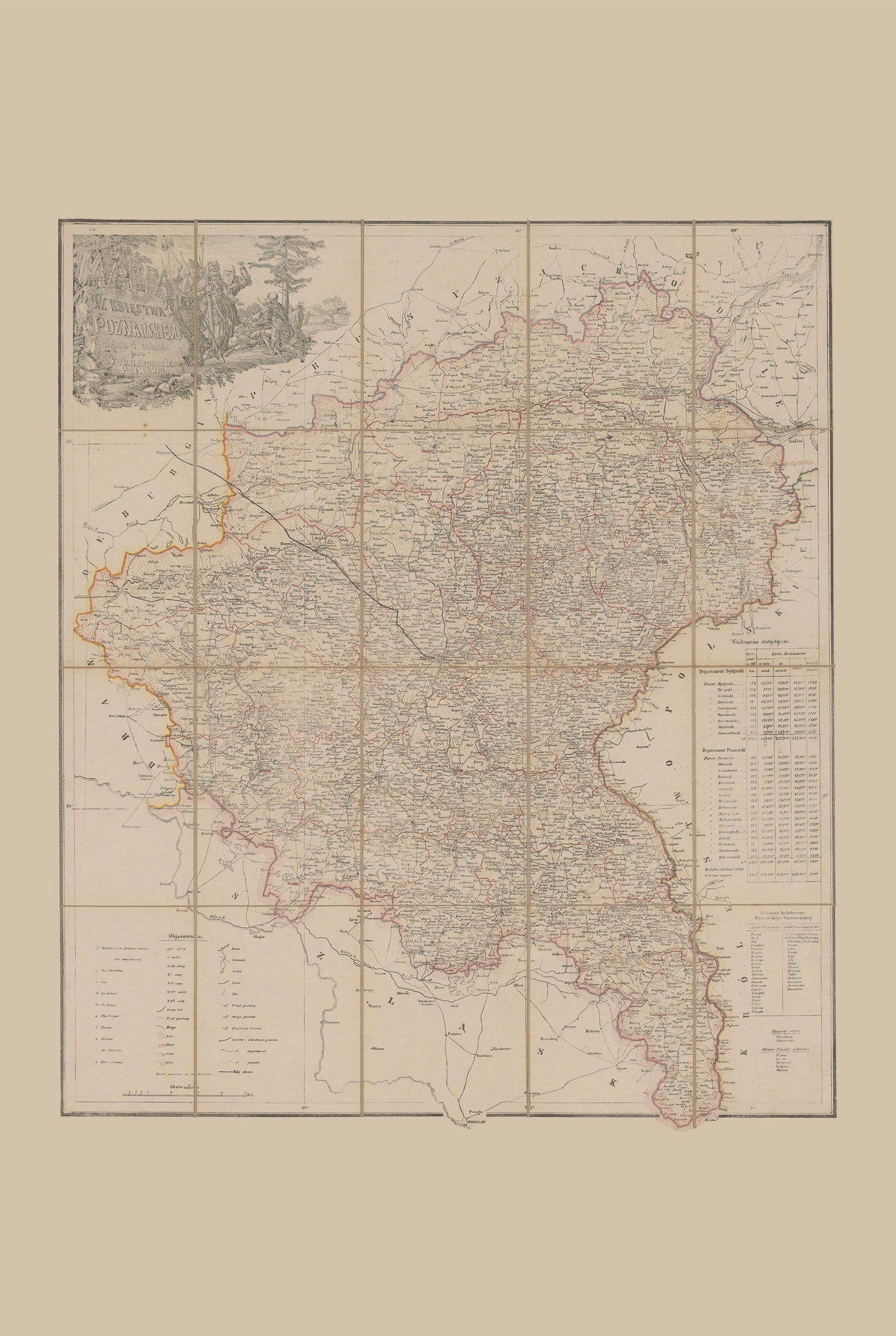 Poster Carte du Grand-Duché de Poznań (1843) - Carte Historique Vintage de la Grande-Pologne