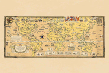 Mercator World Unity Map Poster (1945) - Vintage Transport & Communications Wall Art