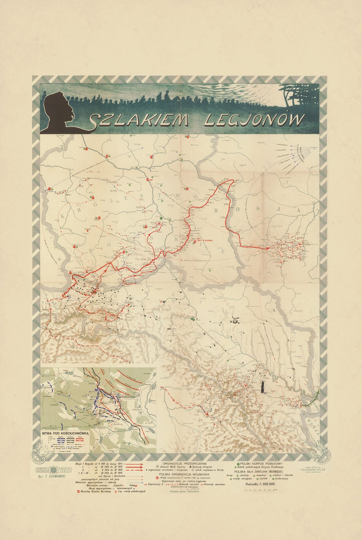 Légions Polonaises 1914-1917 - Szlakiem Legionów - Affiche Carte Historique