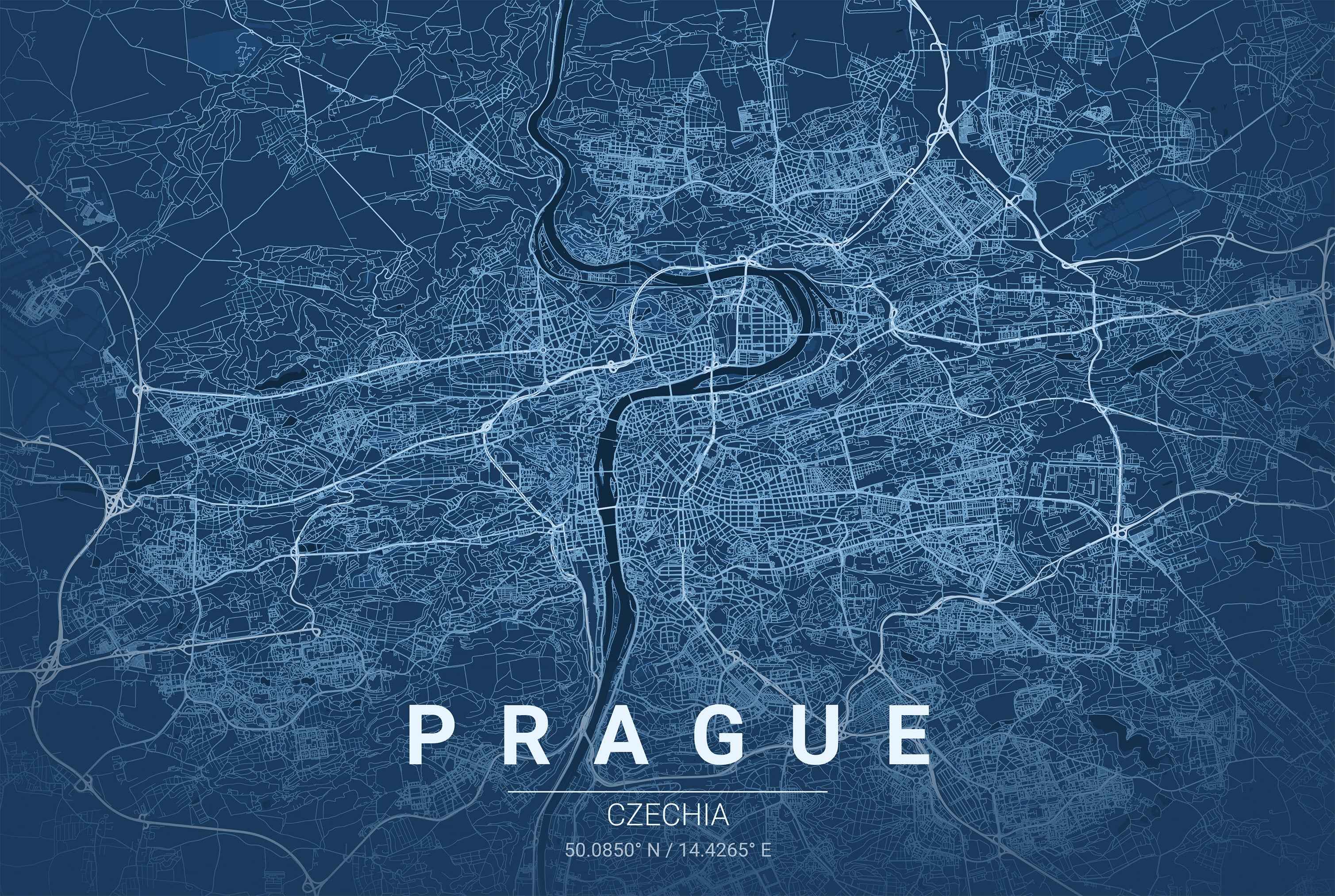 Prague Blueprint Map - Modern City Street Wall Art - Strategy Maps