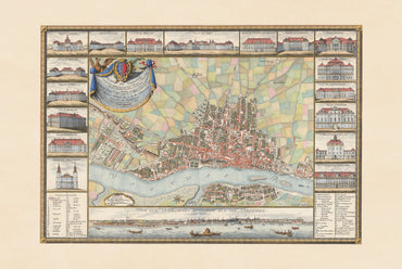 Warsaw 1772 - Historical Map of the Polish Capital with Major Palaces