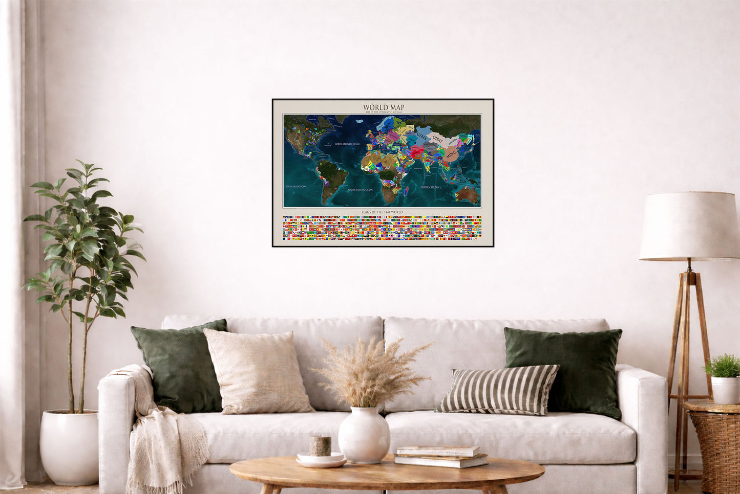 Plakat Mapa Świata 1444 - Historyczna Mapa Polityczna z Flagami