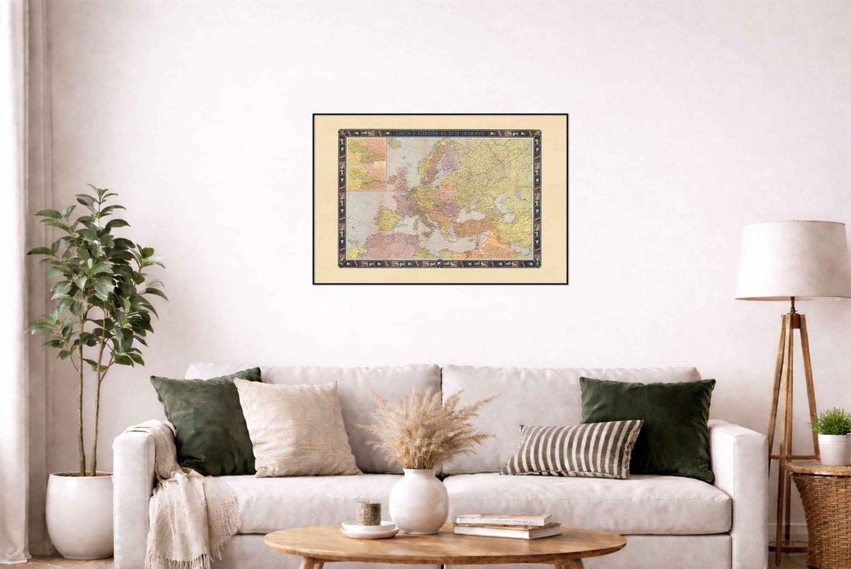Europe Political Map Poster (1938) - Vintage Pre-WWII Europe Wall Art