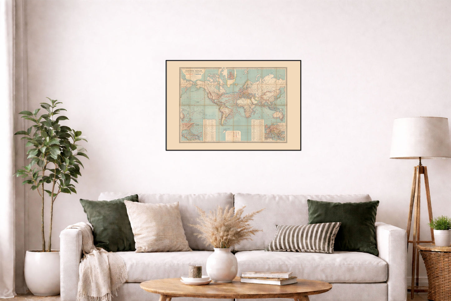Affiche Carte du Monde Vintage - Vapeurs & Câbles Télégraphiques, 1889 | Chatelain