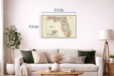 1856 Florida Map Poster - Hand-Colored County Map with Detailed Boundaries - Strategy Maps