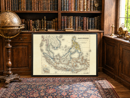 Gravure cartographique des Indes orientales de 1856 - Carte ancienne avec les frontières coloniales