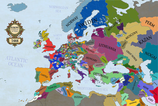 Carte de l’Europe de 1444 - Carte politique médiévale après la bataille de Varna
