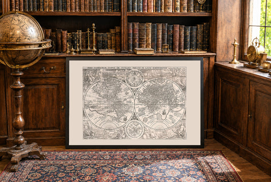 Carte du monde de 1594 « Orbis Terrarum Typus » - Impression décorative à double hémisphère