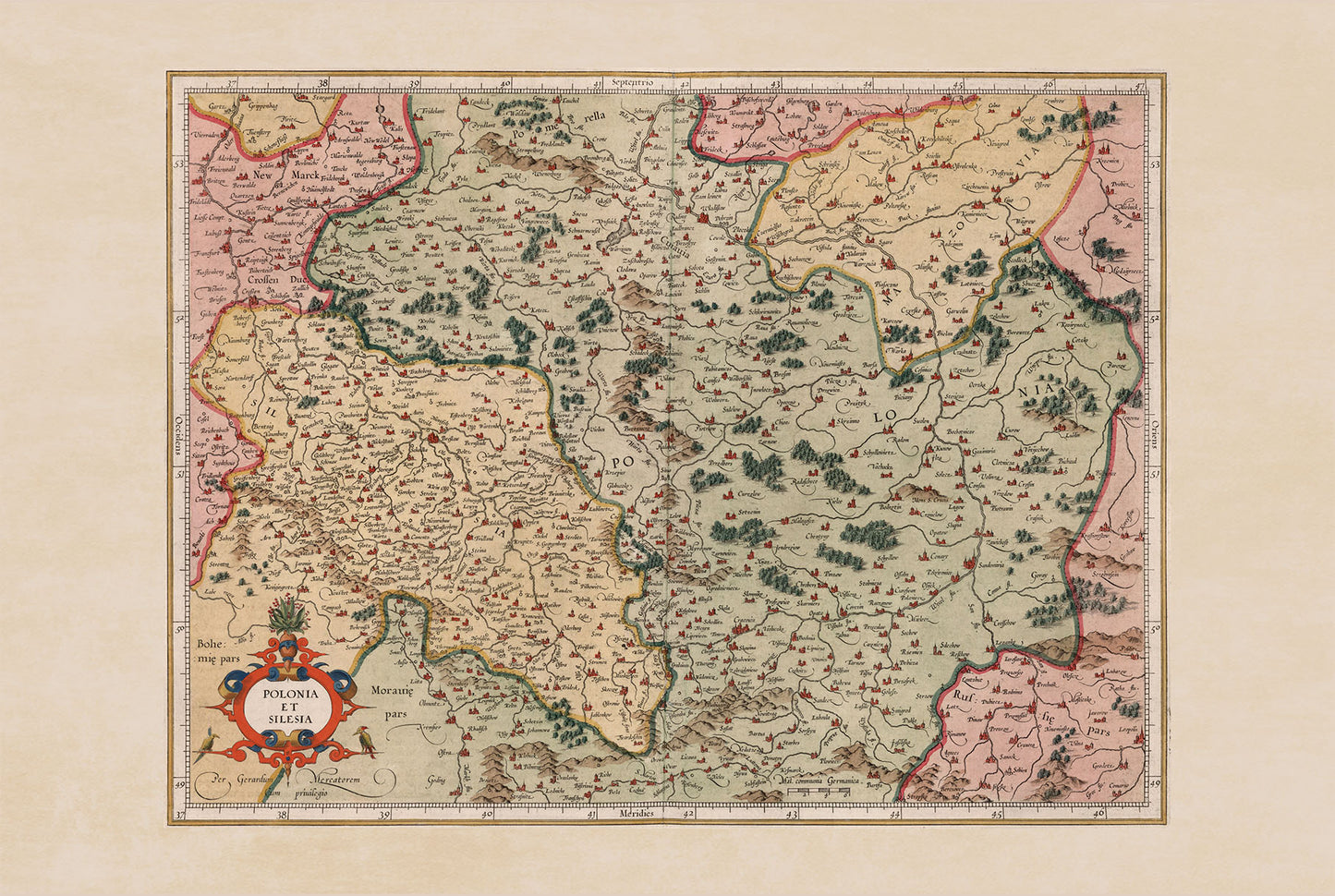 Carte de la Pologne et de la Silésie de 1623 – Carte d’Atlas Vintage de la Pologne et de la Silésie