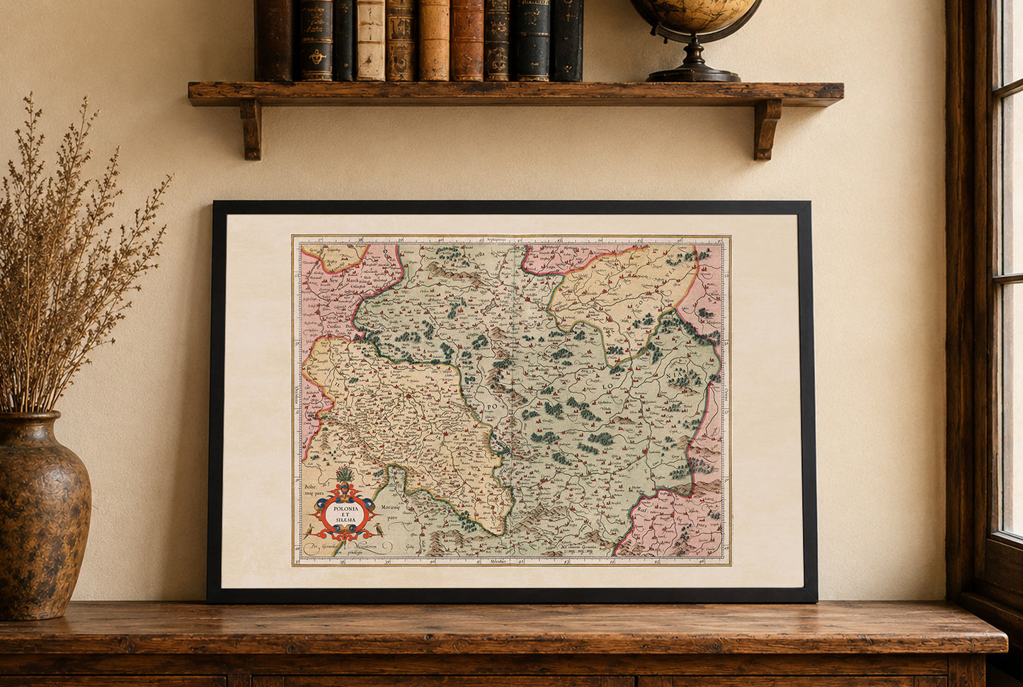 Carte de la Pologne et de la Silésie de 1623 – Carte d’Atlas Vintage de la Pologne et de la Silésie