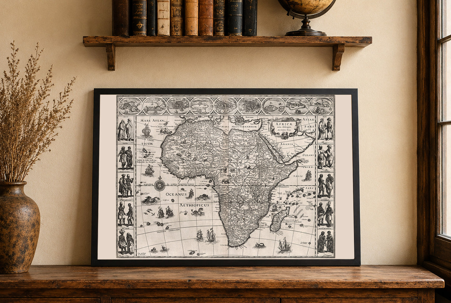 1630 Africa Map “Africae Nova Descriptio” - Major Cities & Regional Dress Print