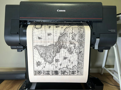 1630 Americas Map Poster - Americae Nova Tabula with Key Cities and Cultural Attire