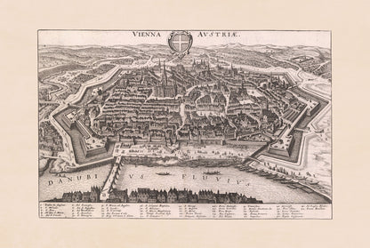 Carte de Vienne de 1649 par Matthäus Merian – Gravure ancienne de la ville d’Autriche pour décoration murale