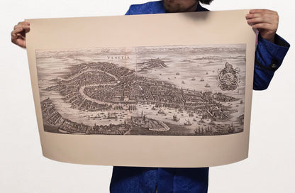 1688 Venice Map Poster - Panoramic City Plan with Grand Canal and Lagoon Detail