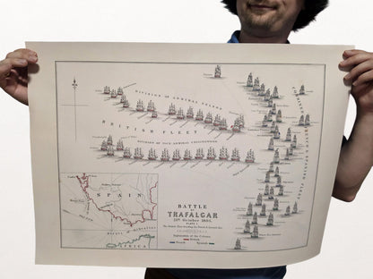 1805 Battle of Trafalgar Cartography Print - Historic Naval Map with Fleet Positions