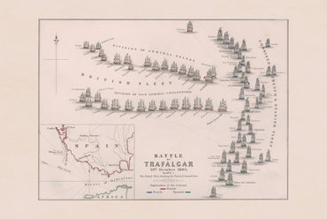 1805 Battle of Trafalgar Cartography Print - Historic Naval Map with Fleet Positions