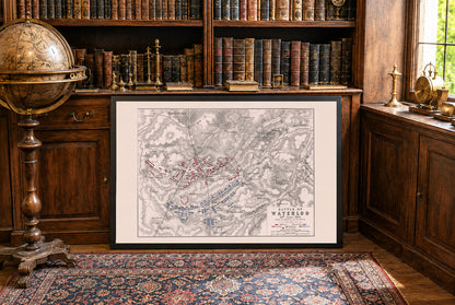 Impression cartographique de la bataille de Waterloo de 1815 - Plan militaire historique avec les formations de l'armée