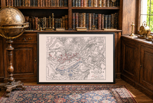 1815 Battle of Waterloo Cartography Print - Historic Military Plan with Army Formations