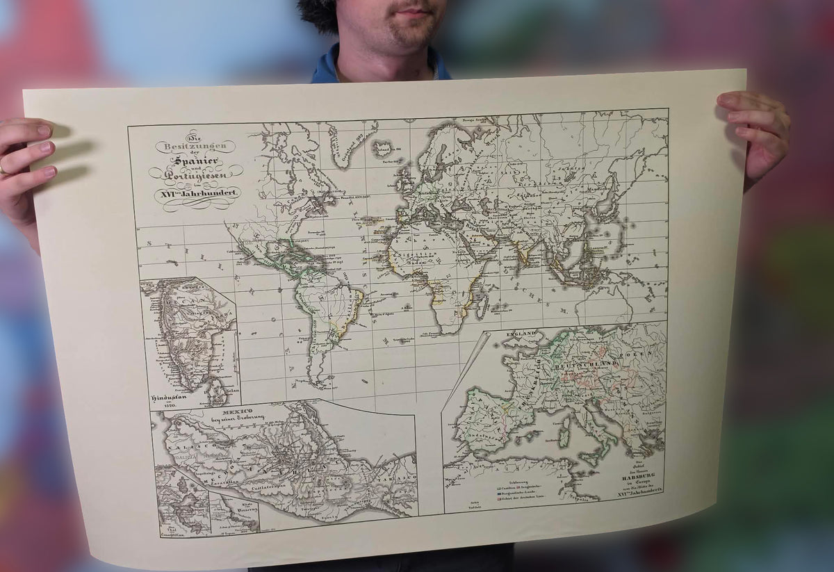 Carte de l’Empire colonial espagnol et portugais de 1854 – Impression vintage d’atlas historique