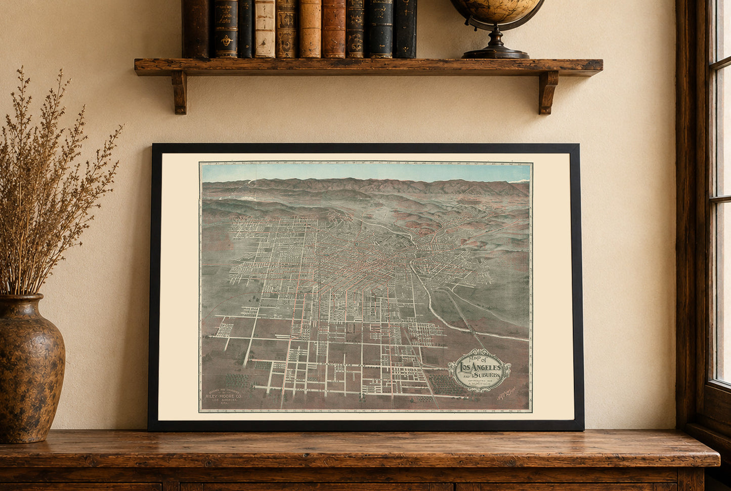 1906 Los Angeles Map Poster - Panoramic City Plan with Streets and Rail Lines