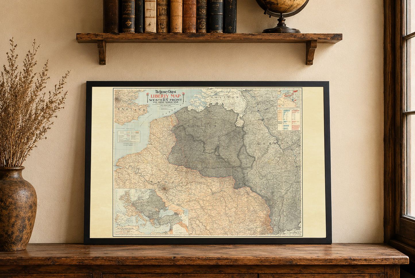 Affiche de la carte du front occidental de 1918 - Carte des lignes de front de la Première Guerre mondiale en Europe