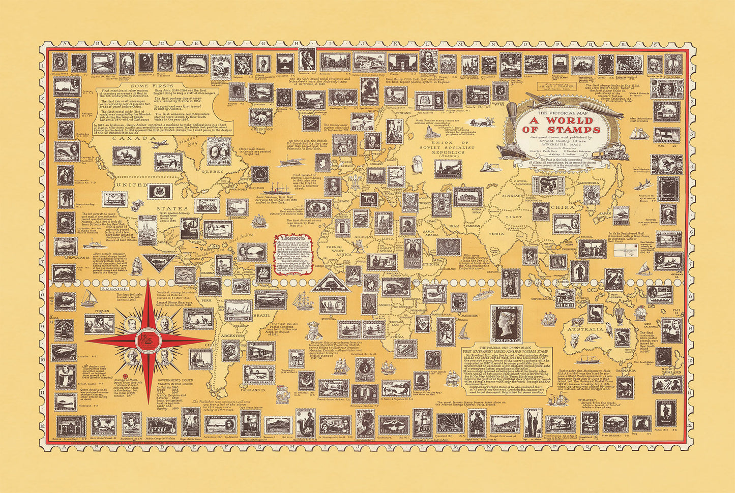 Poster A World of Stamps (1947) - Décoration Murale Vintage de Philatélie et Histoire Postale