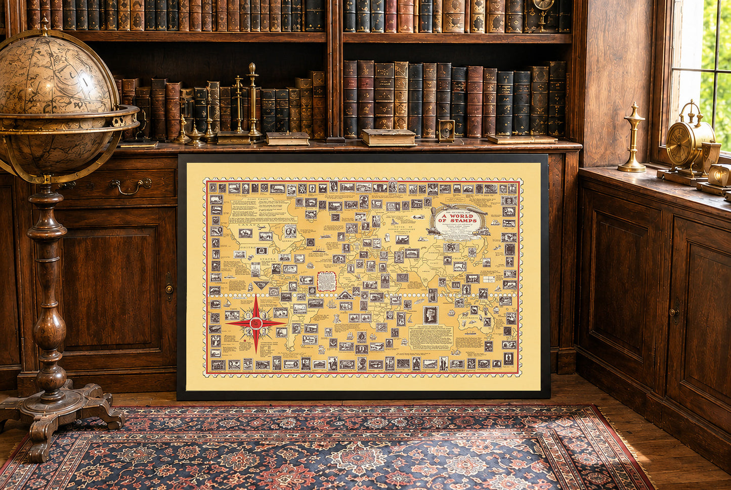 Poster A World of Stamps (1947) - Décoration Murale Vintage de Philatélie et Histoire Postale