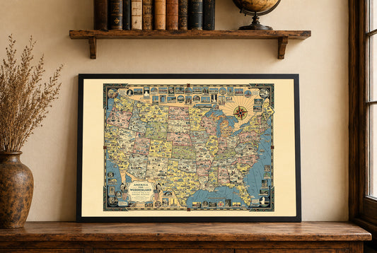 Poster America the Wonderland (1941) - Carte Illustrée Vintage des États-Unis
