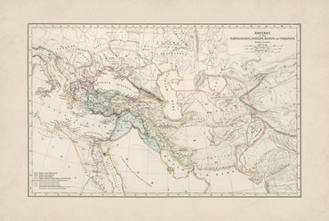 Empires Antiques 1873 - Babylone, Lydie, Médie & Perse - Affiche Carte Historique