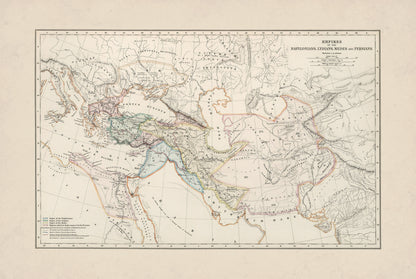 Empires Antiques 1873 - Babylone, Lydie, Médie & Perse - Affiche Carte Historique