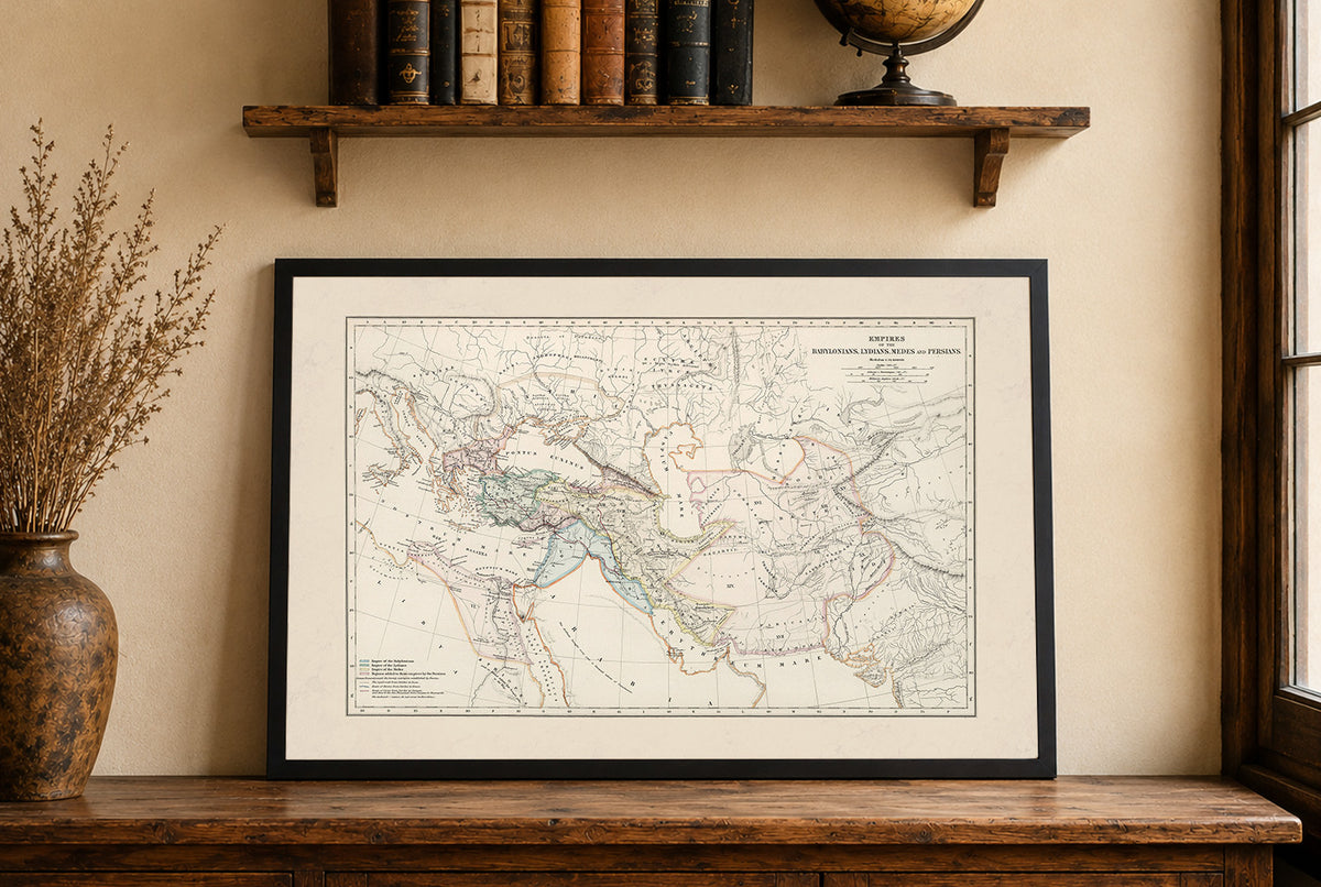 Empires Antiques 1873 - Babylone, Lydie, Médie & Perse - Affiche Carte Historique
