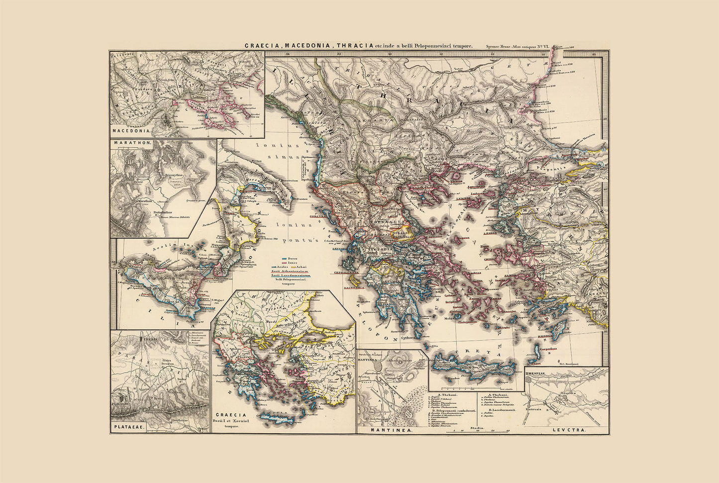 Poster Carte de la Grèce Antique - Carte Historique Vintage de la Macédoine et de la Thrace