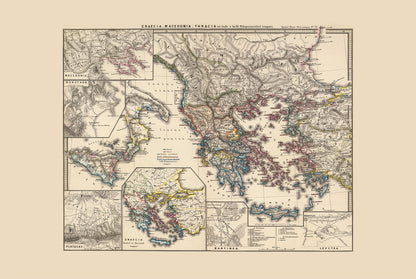 Poster Carte de la Grèce Antique - Carte Historique Vintage de la Macédoine et de la Thrace