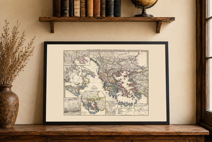 Poster Mappa dell'Antica Grecia - Atlante Storico Greco e Macedone Vintage Arte Murale