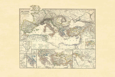 Ancient Mediterranean Map Poster - Punic Wars & Mithridates Historical Wall Art