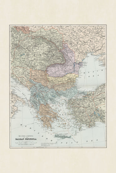 Péninsule Balkanique 1904 – États & Provinces – Edward Stanford – Affiche Carte Historique