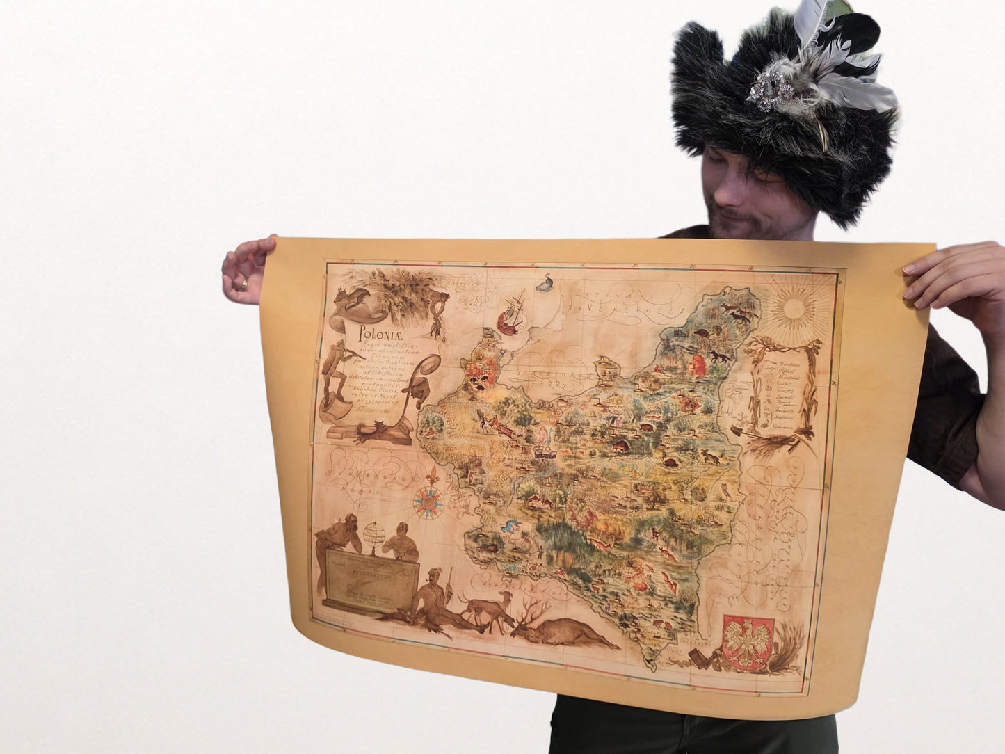 Carte de la Pologne de 1938 - Carte Illustrée « Poloniae » par Tadeusz Lipski & Eliasz Kanarek | Art Mural Vintage de l’Exposition Universelle