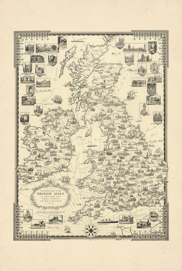Îles Britanniques 1935 - Ernest Dudley Chase - Affiche Carte Illustrée