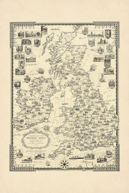 Îles Britanniques 1935 - Ernest Dudley Chase - Affiche Carte Illustrée