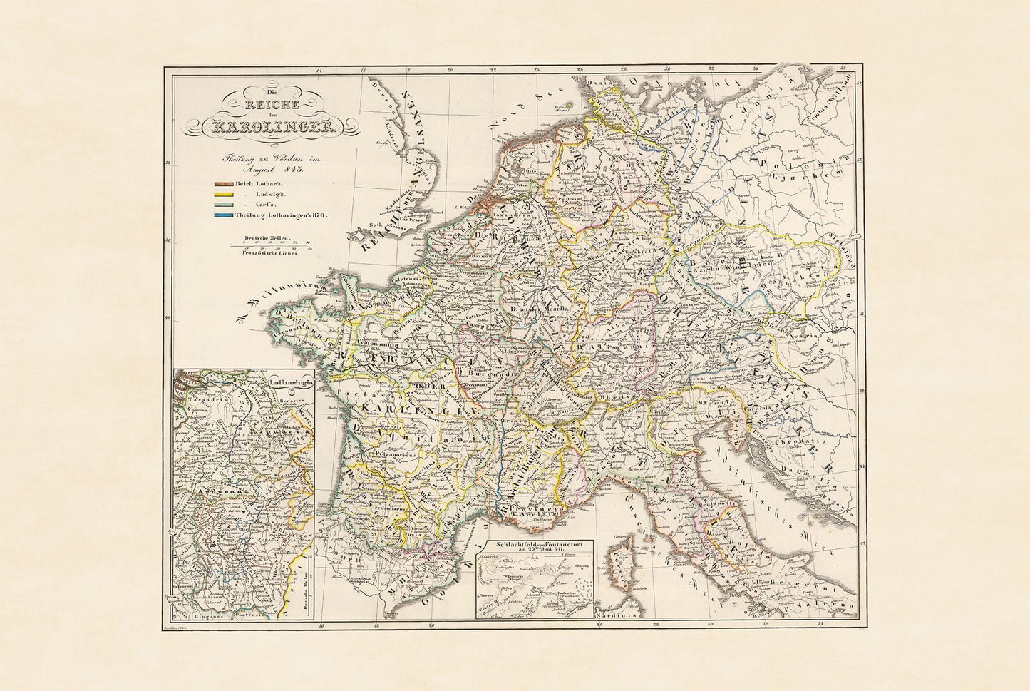 Poster Carte de l’Empire Carolingien - Décoration Murale Historique de l’Europe Médiévale